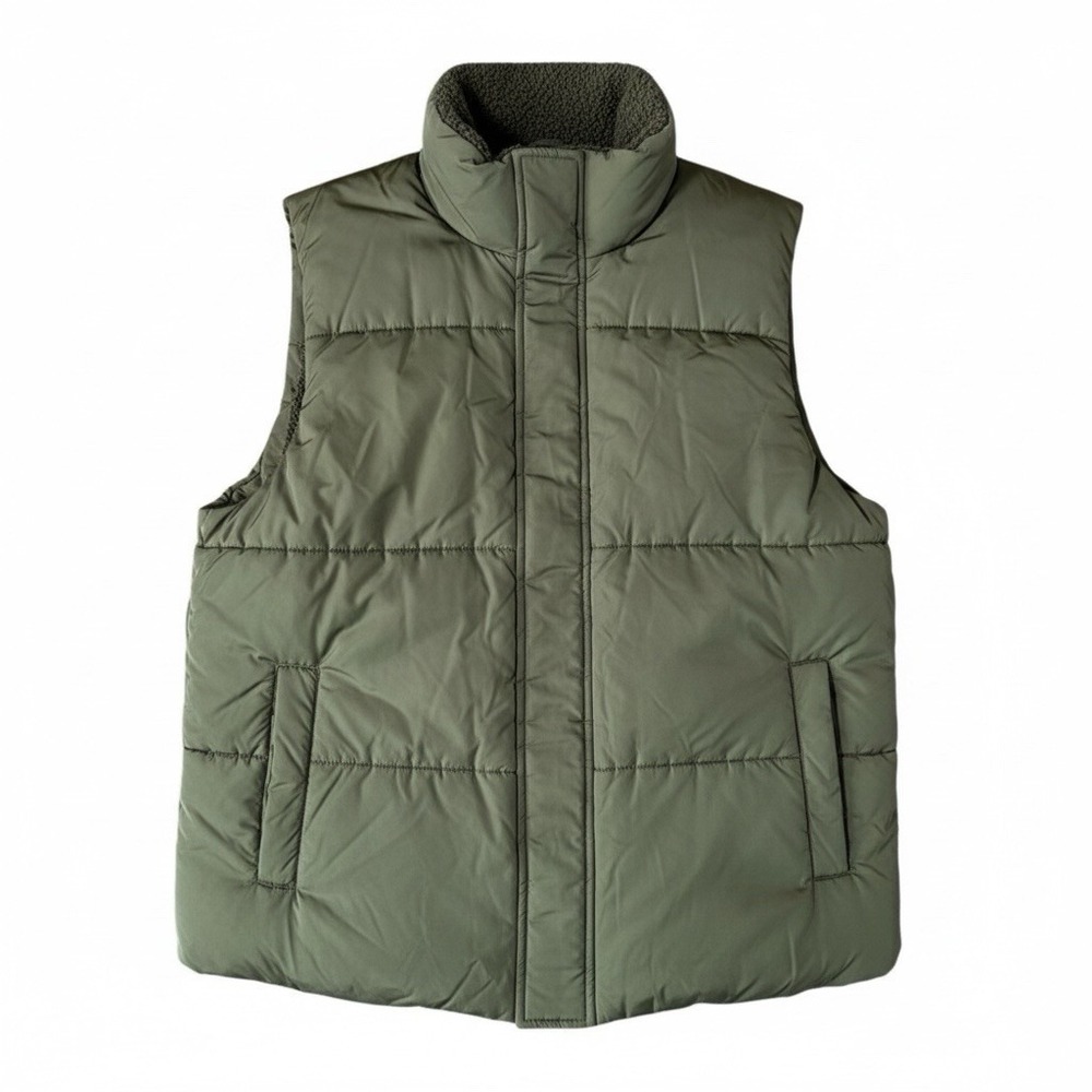 BLANKNYC Olive Green Puffer‎ Vest Sherpa Lined Mock Neck Women's Size Medium